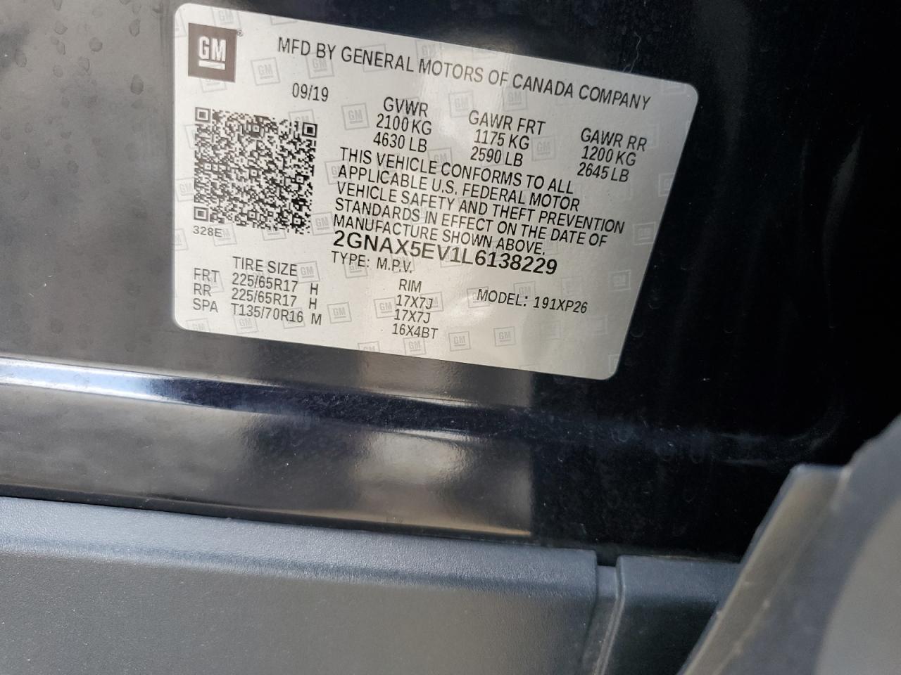 2020 Chevrolet Equinox VIN: 2GNAX5EV1L6138229 Lot: 80218265