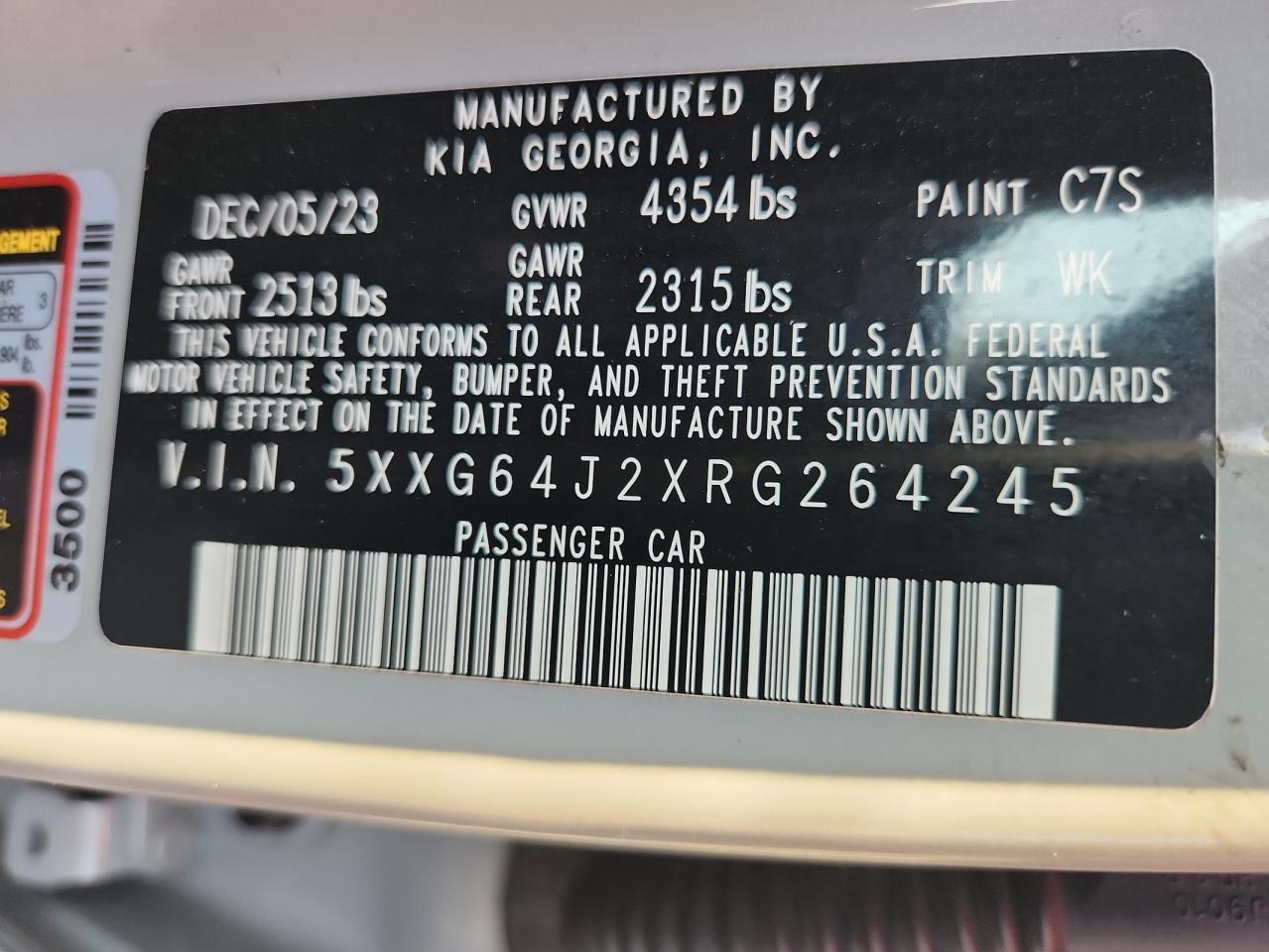 2024 Kia K5 Gt Line VIN: 5XXG64J2XRG264245 Lot: 81512685