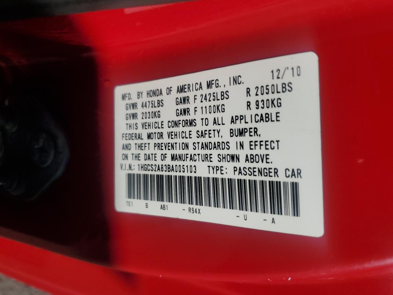 2011 Honda Accord Exl VIN: 1HGCS2A83BA005103 Lot: 71817545