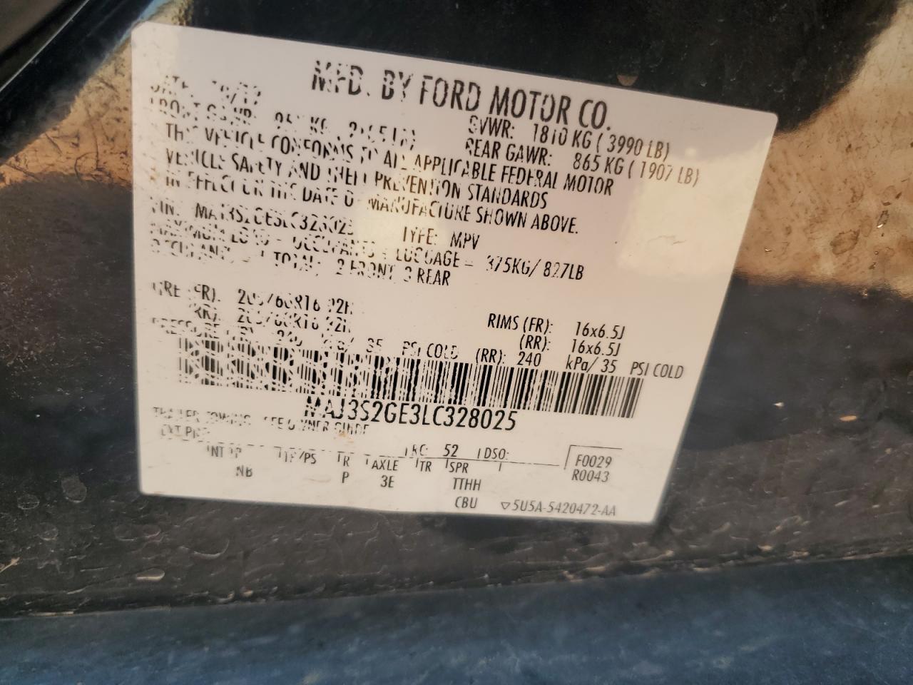 2020 Ford Ecosport Se VIN: MAJ3S2GE3LC328025 Lot: 81871155