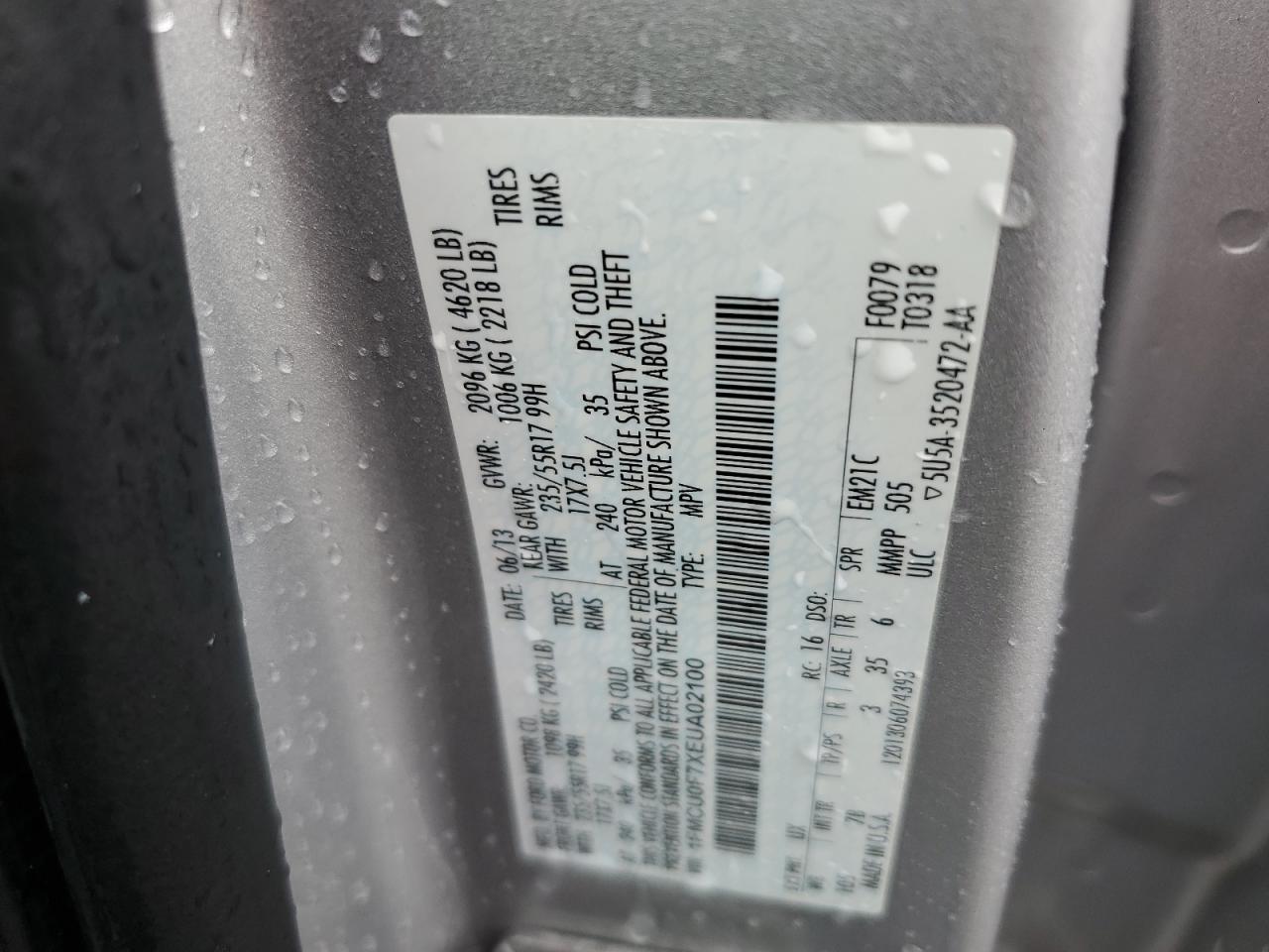 2014 Ford Escape S VIN: 1FMCU0F7XEUA02100 Lot: 81826665