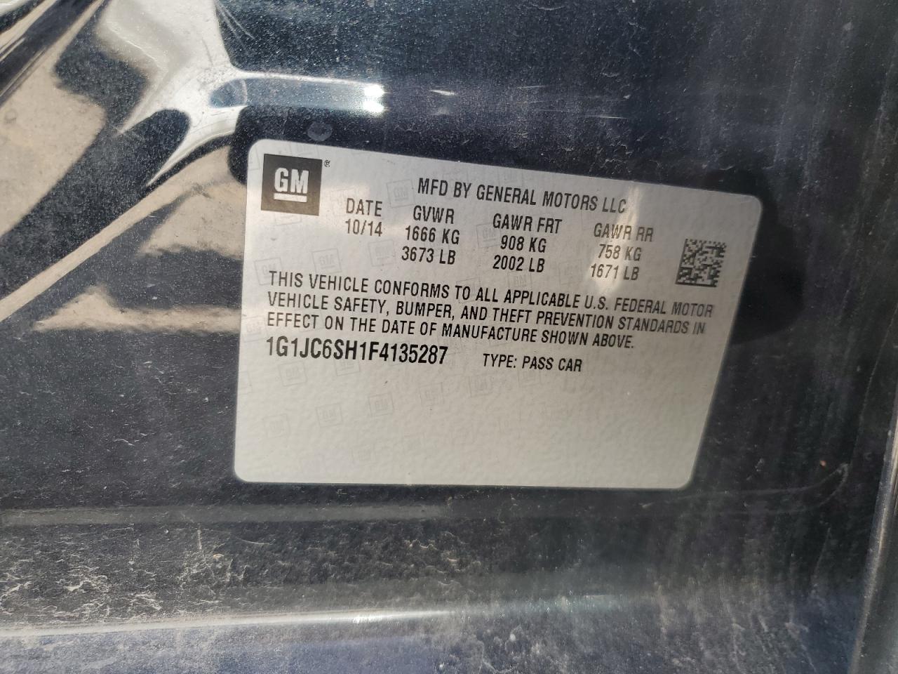 2015 Chevrolet Sonic Lt VIN: 1G1JC6SH1F4135287 Lot: 81600535