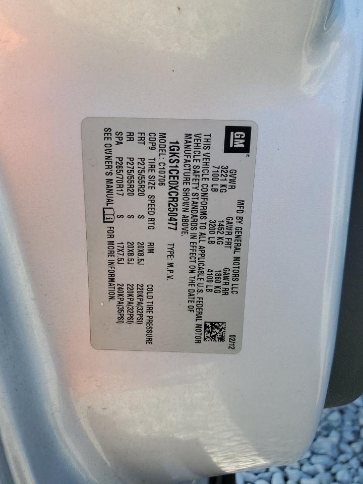 2012 GMC Yukon Slt VIN: 1GKS1CE0XCR250477 Lot: 80206085