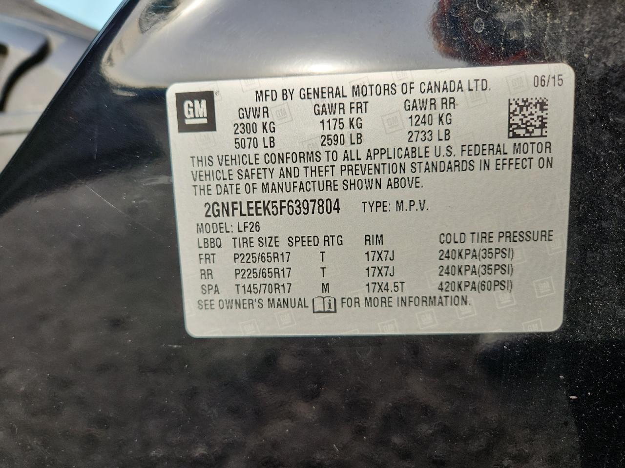 2015 Chevrolet Equinox Ls VIN: 2GNFLEEK5F6397804 Lot: 84723025