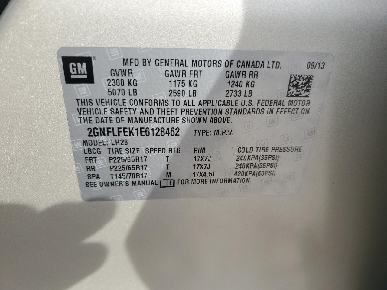 2014 Chevrolet Equinox Lt VIN: 2GNFLFEK1E6128462 Lot: 81741065