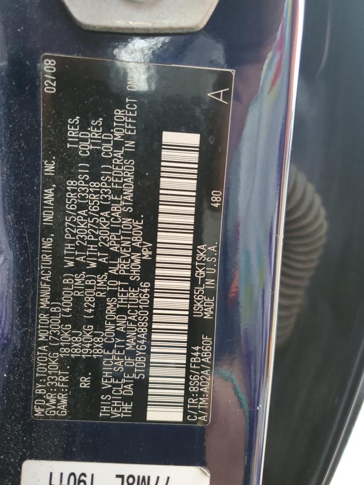 2008 Toyota Sequoia Sr5 VIN: 5TDBY64A88S010646 Lot: 84166055