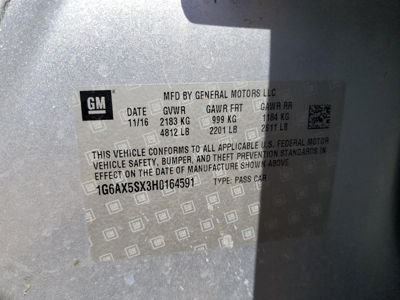 2017 Cadillac Cts Luxury VIN: 1G6AX5SX3H0164591 Lot: 67303655