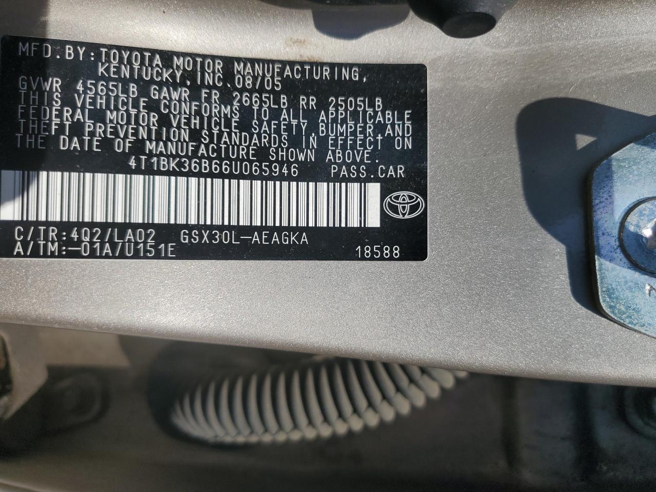 2006 Toyota Avalon Xl VIN: 4T1BK36B66U065946 Lot: 80393625