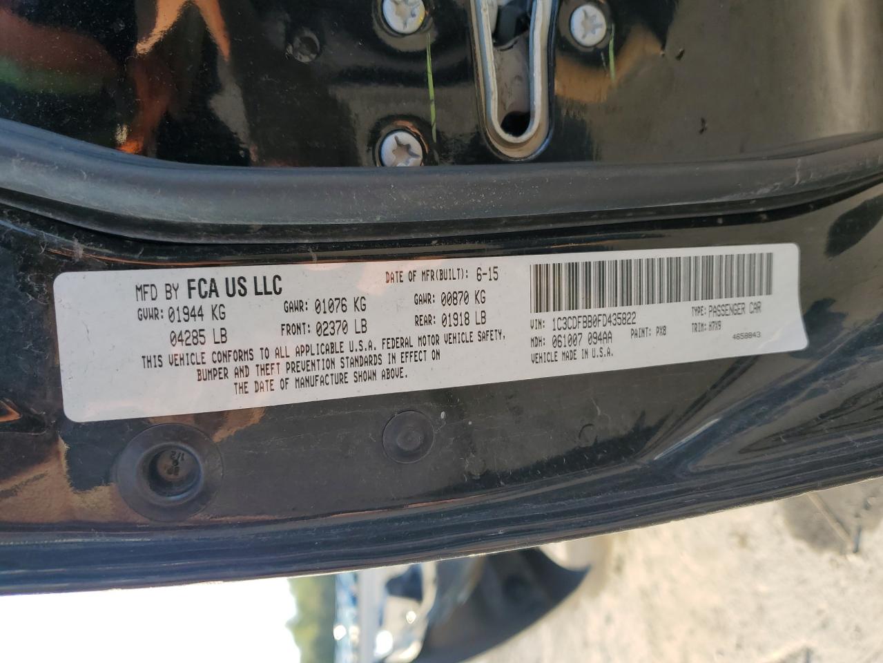 2015 Dodge Dart Sxt VIN: 1C3CDFBB0FD435822 Lot: 80329135