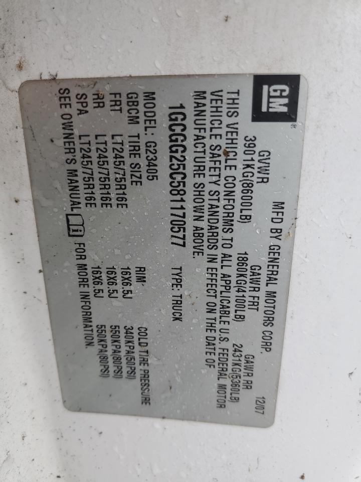 2008 Chevrolet Express G2500 VIN: 1GCGG25C581170577 Lot: 80147855