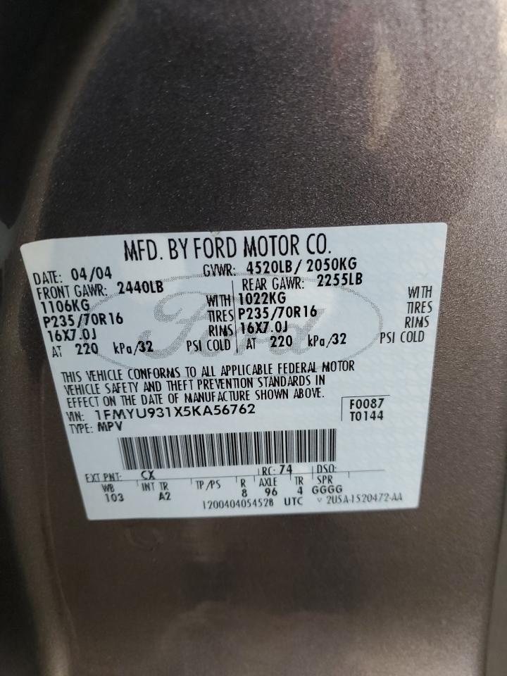 2005 Ford Escape Xlt VIN: 1FMYU931X5KA56762 Lot: 84283295