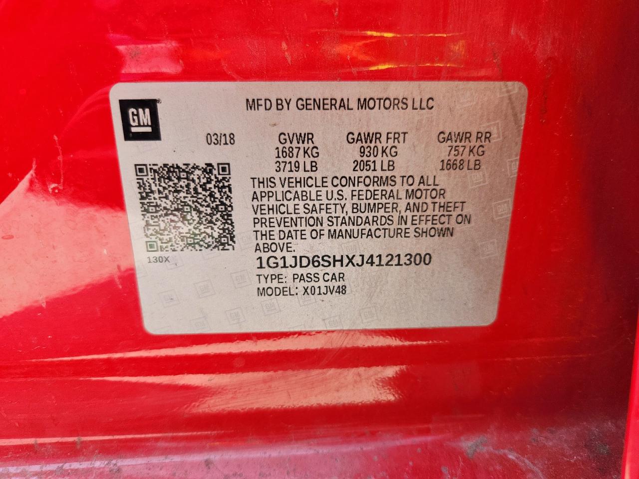 2018 Chevrolet Sonic Lt VIN: 1G1JD6SHXJ4121300 Lot: 72057215