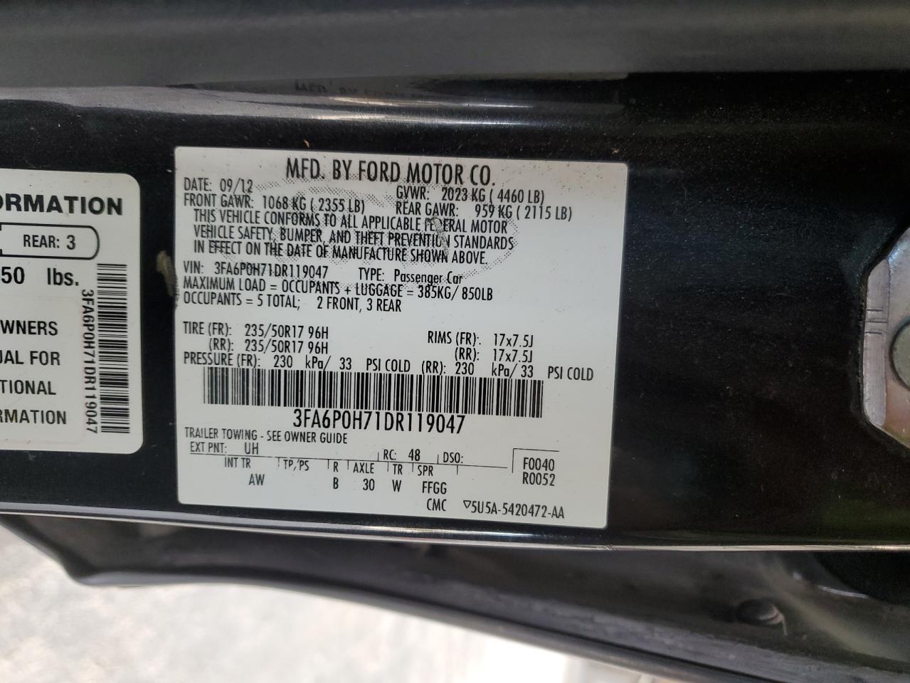 2013 Ford Fusion Se VIN: 3FA6P0H71DR119047 Lot: 81852225