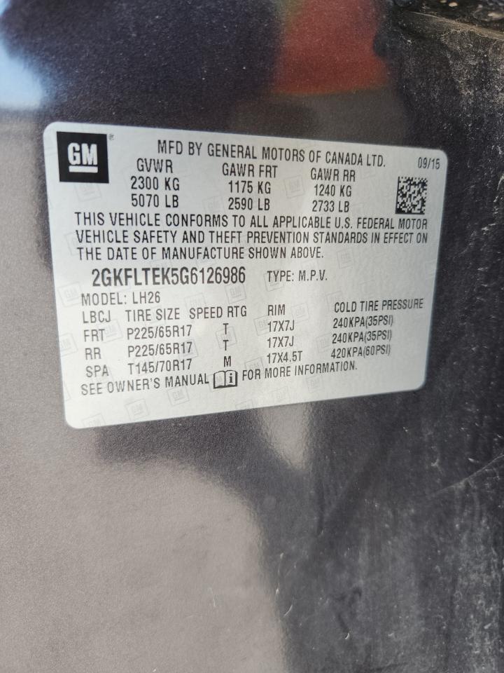 2016 GMC Terrain Sle VIN: 2GKFLTEK5G6126986 Lot: 80685905