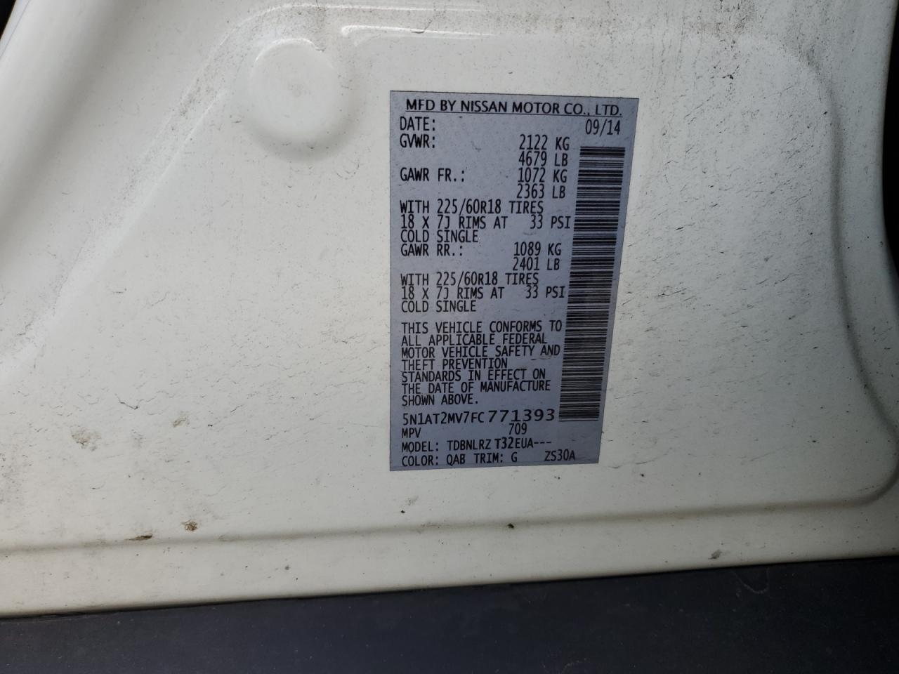 2015 Nissan Rogue S VIN: 5N1AT2MV7FC771393 Lot: 71283655