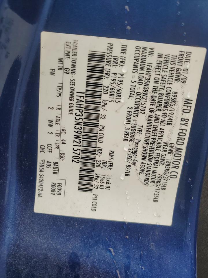 2009 Ford Focus Se VIN: 1FAHP35N39W215702 Lot: 81050575