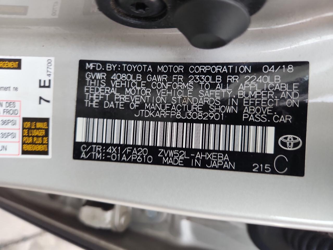 2018 Toyota Prius Prime VIN: JTDKARFP8J3082901 Lot: 80019815