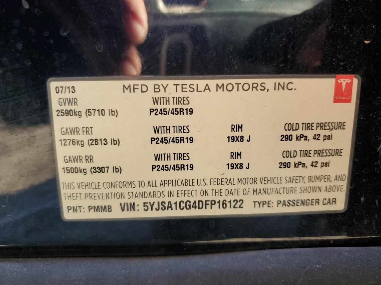 2013 Tesla Model S VIN: 5YJSA1CG4DFP16122 Lot: 70952735