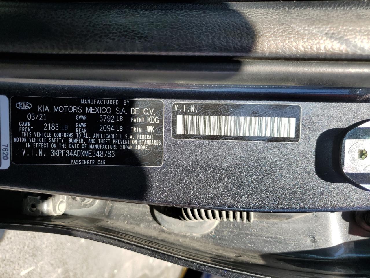 2021 Kia Forte Gt Line VIN: 3KPF34ADXME348783 Lot: 81277725