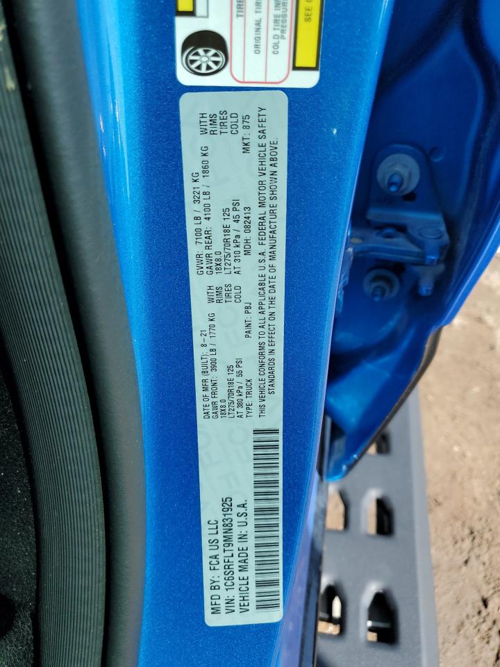 2021 Ram 1500 Rebel VIN: 1C6SRFLT9MN831925 Lot: 83924035