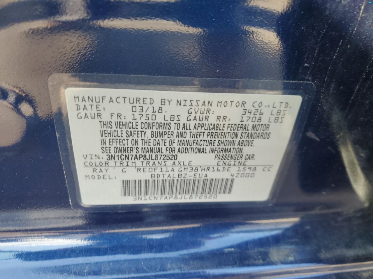 2018 Nissan Versa S VIN: 3N1CN7AP8JL872520 Lot: 71786285