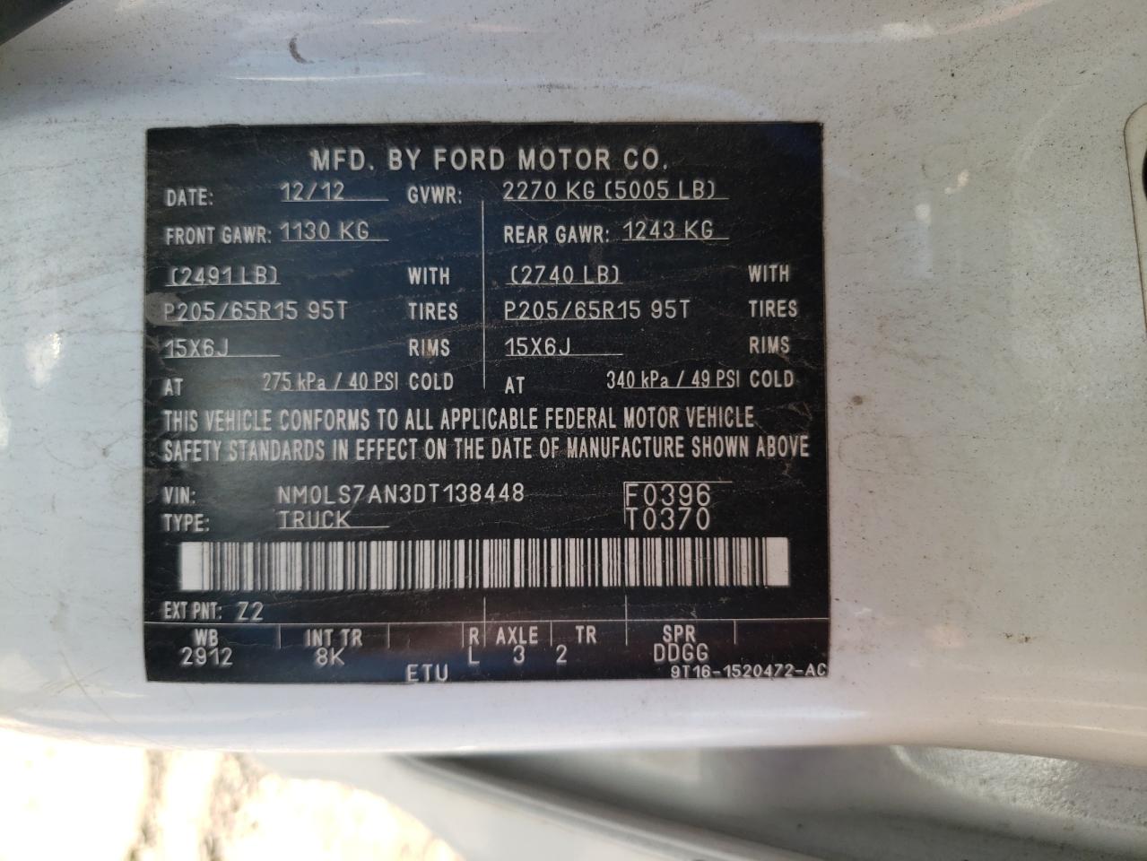 2013 Ford Transit Connect Xl VIN: NM0LS7AN3DT138448 Lot: 81593365