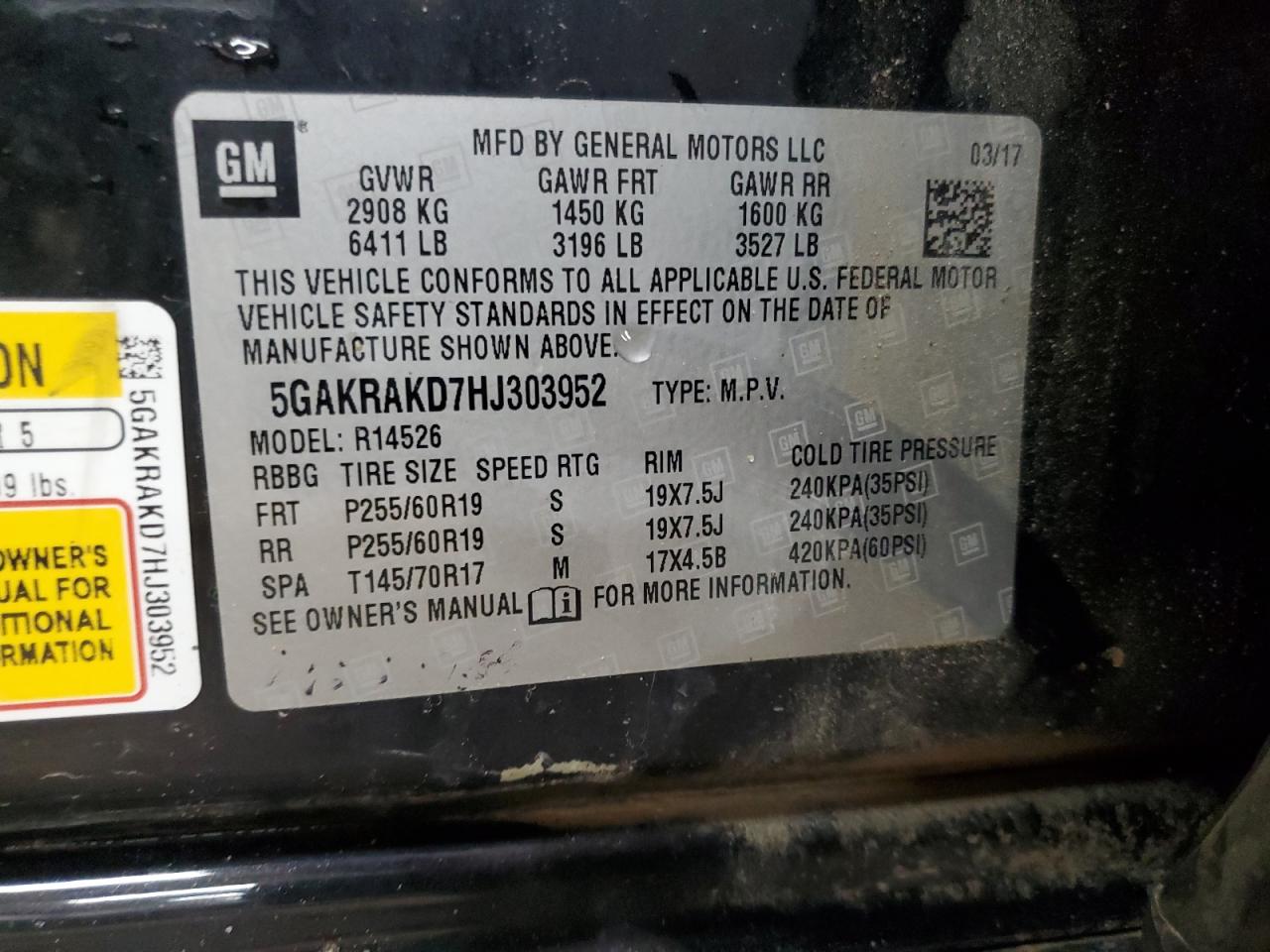 2017 Buick Enclave VIN: 5GAKRAKD7HJ303952 Lot: 71224335