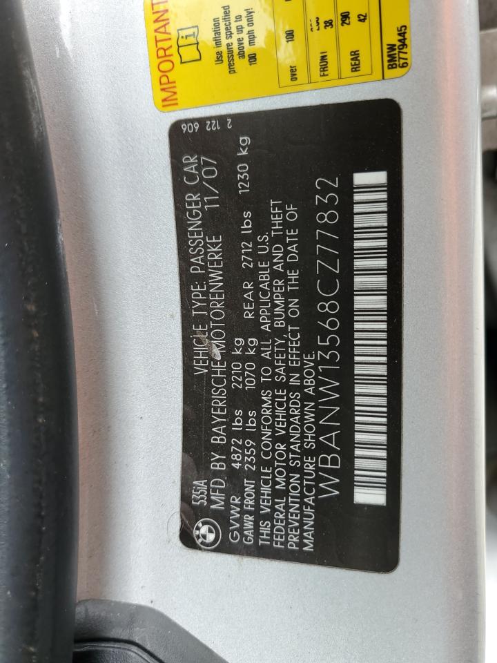 2008 BMW 535 I VIN: WBANW13568CZ77832 Lot: 84448275