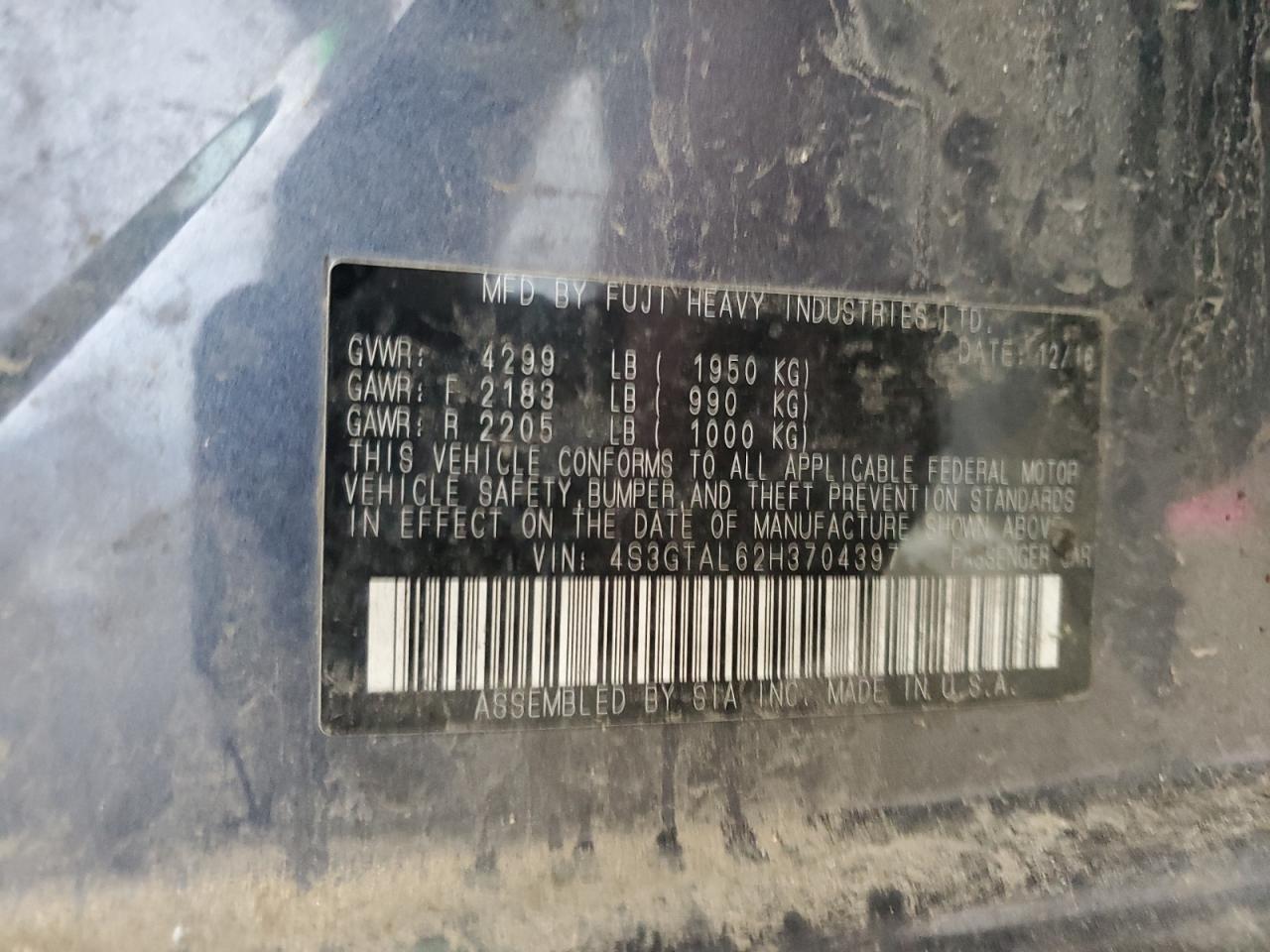 2017 Subaru Impreza Sport VIN: 4S3GTAL62H3704397 Lot: 81949655