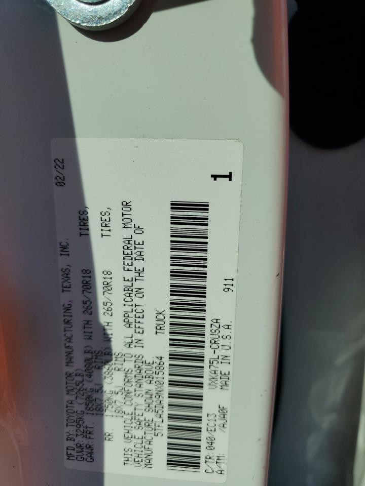 2022 Toyota Tundra Double Cab Sr VIN: 5TFLA5DA9NX015864 Lot: 82031125