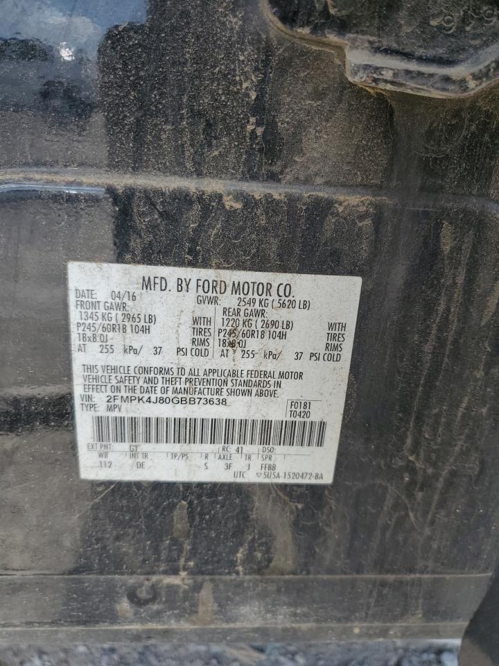 2016 Ford Edge Sel VIN: 2FMPK4J80GBB73638 Lot: 81884815