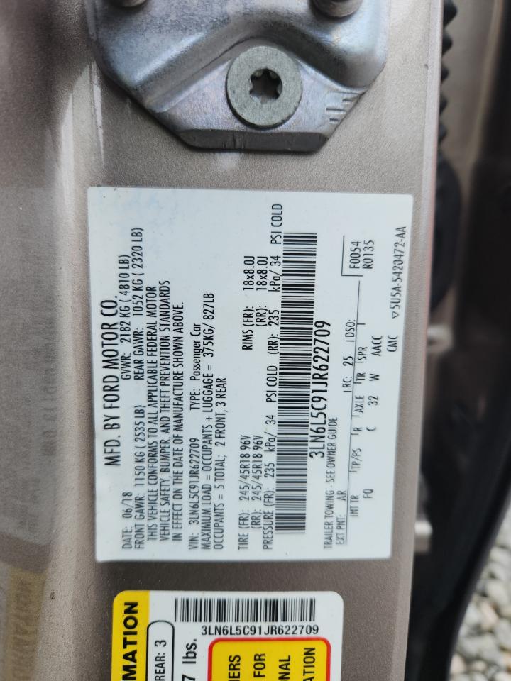 2018 Lincoln Mkz Select VIN: 3LN6L5C91JR622709 Lot: 84733535