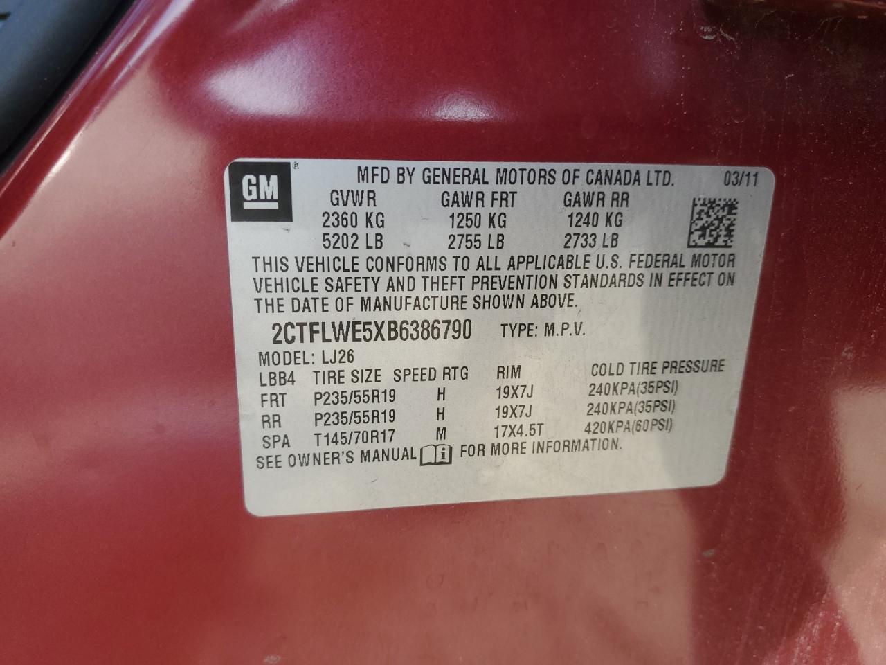 2011 GMC Terrain Slt VIN: 2CTFLWE5XB6386790 Lot: 81748455