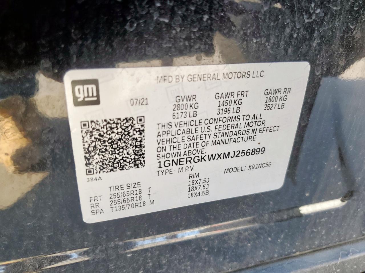 2021 Chevrolet Traverse Lt VIN: 1GNERGKWXMJ256899 Lot: 81878025