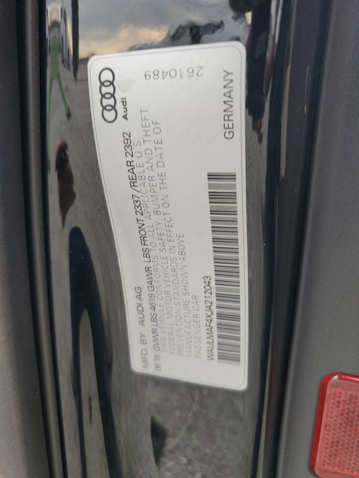 2018 Audi A4 Premium Plus VIN: WAULMAF4XJA212043 Lot: 71403905