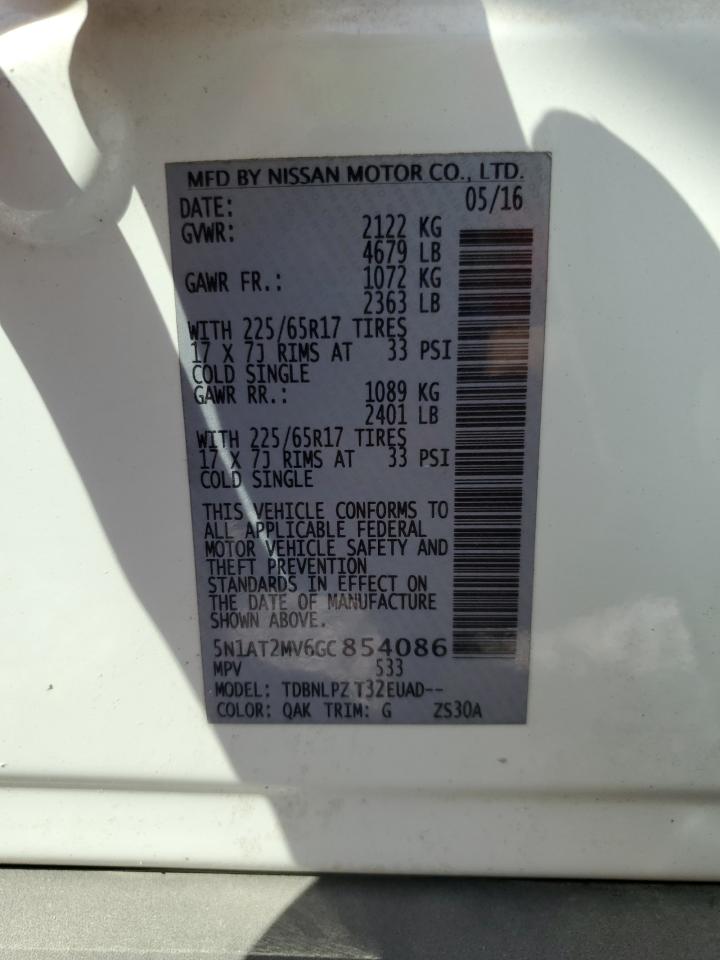 2016 Nissan Rogue S VIN: 5N1AT2MV6GC854086 Lot: 86128475