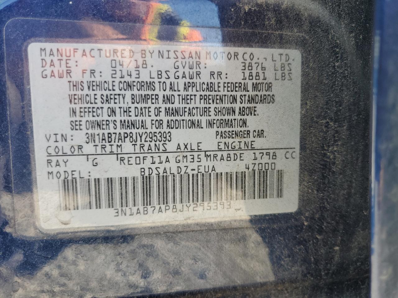 2018 Nissan Sentra S VIN: 3N1AB7AP8JY295393 Lot: 81381225