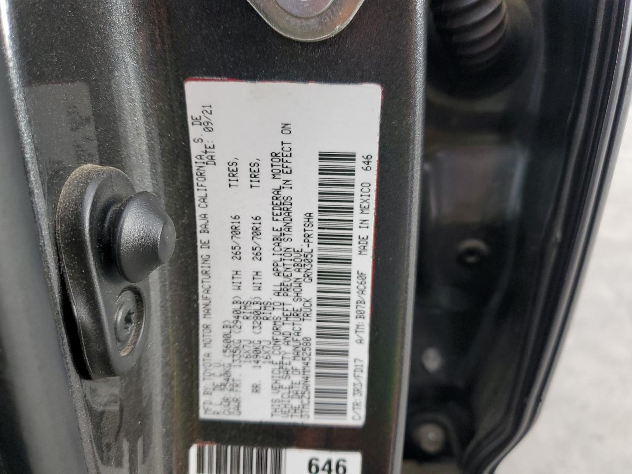 2021 Toyota Tacoma Double Cab VIN: 3TMCZ5AN4MM452580 Lot: 84652395