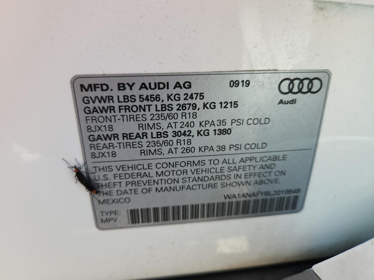2020 Audi Q5 Premium VIN: WA1ANAFY6L2019549 Lot: 80707765
