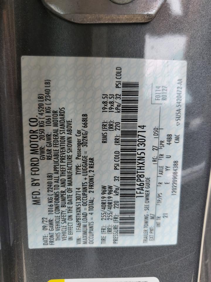2022 Ford Mustang VIN: 1FA6P8THXN5130714 Lot: 84547435