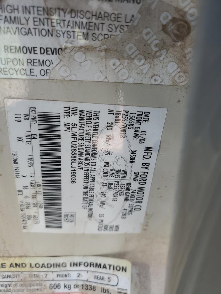 2006 Lincoln Navigator VIN: 5LMFU28586LJ19036 Lot: 81441585