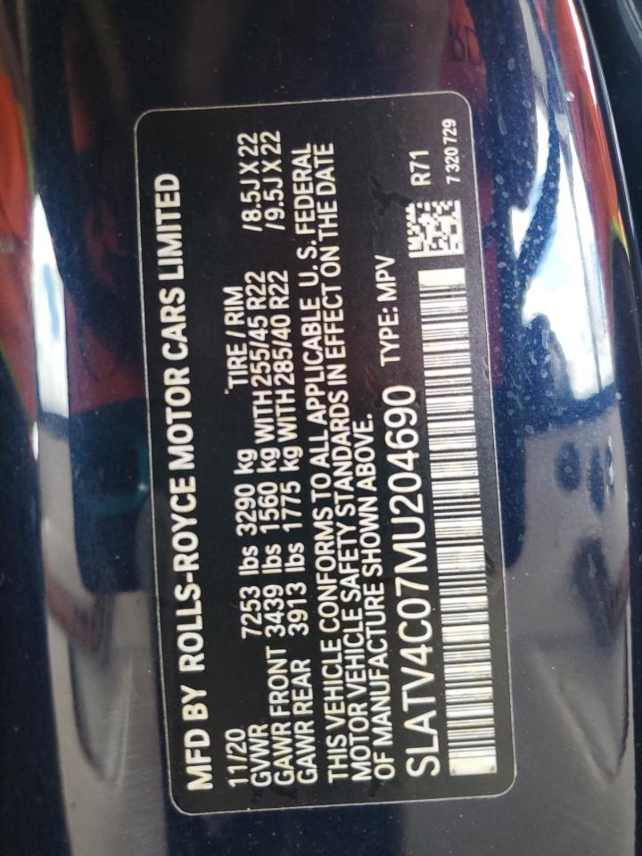 2021 Rolls-Royce Cullinan VIN: SLATV4C07MU204690 Lot: 84209795