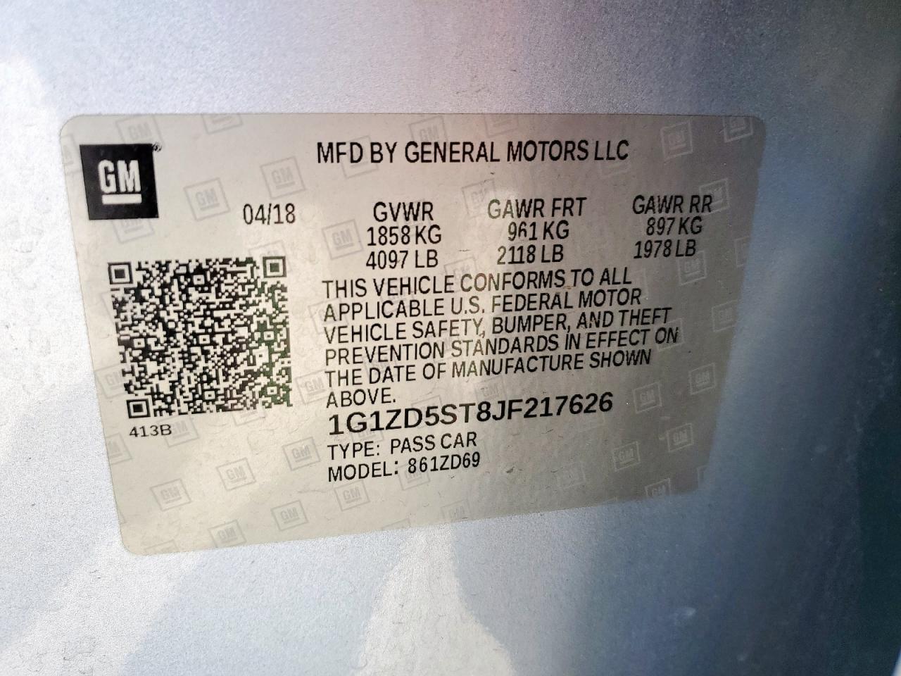 2018 Chevrolet Malibu Lt VIN: 1G1ZD5ST8JF217626 Lot: 84217595