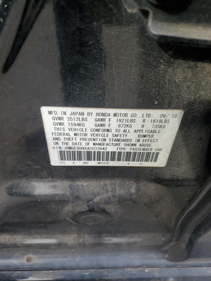 2010 Honda Fit Sport VIN: JHMGE8H4XAC033642 Lot: 84736965