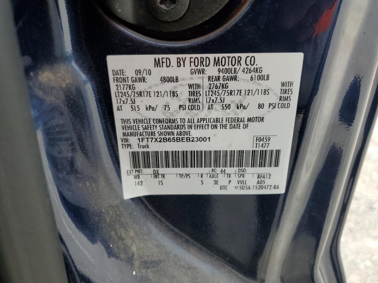 2011 Ford F250 Super Duty VIN: 1FT7X2B65BEB23001 Lot: 80815835