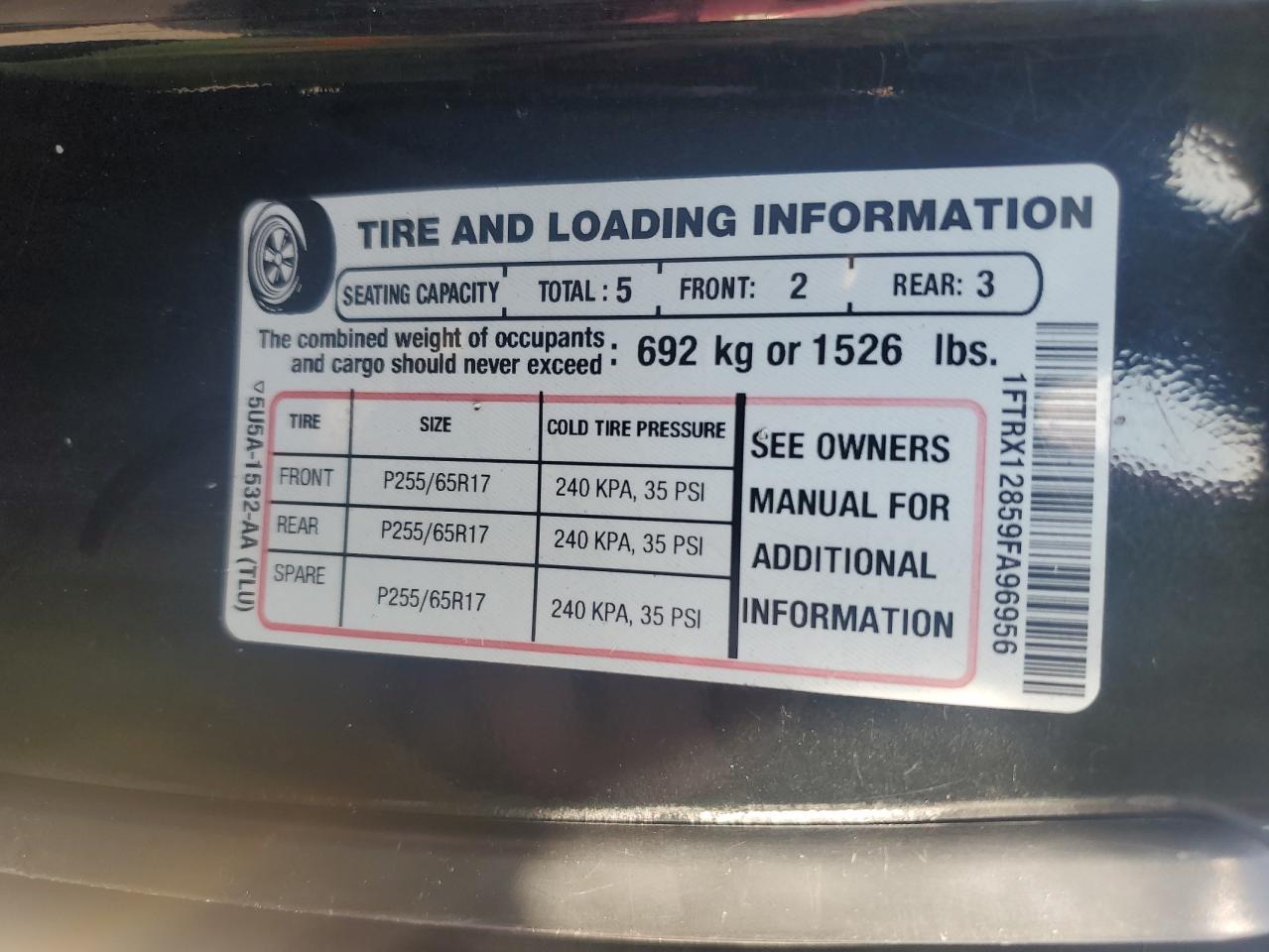 2009 Ford F150 Super Cab VIN: 1FTRX12859FA96956 Lot: 80837375