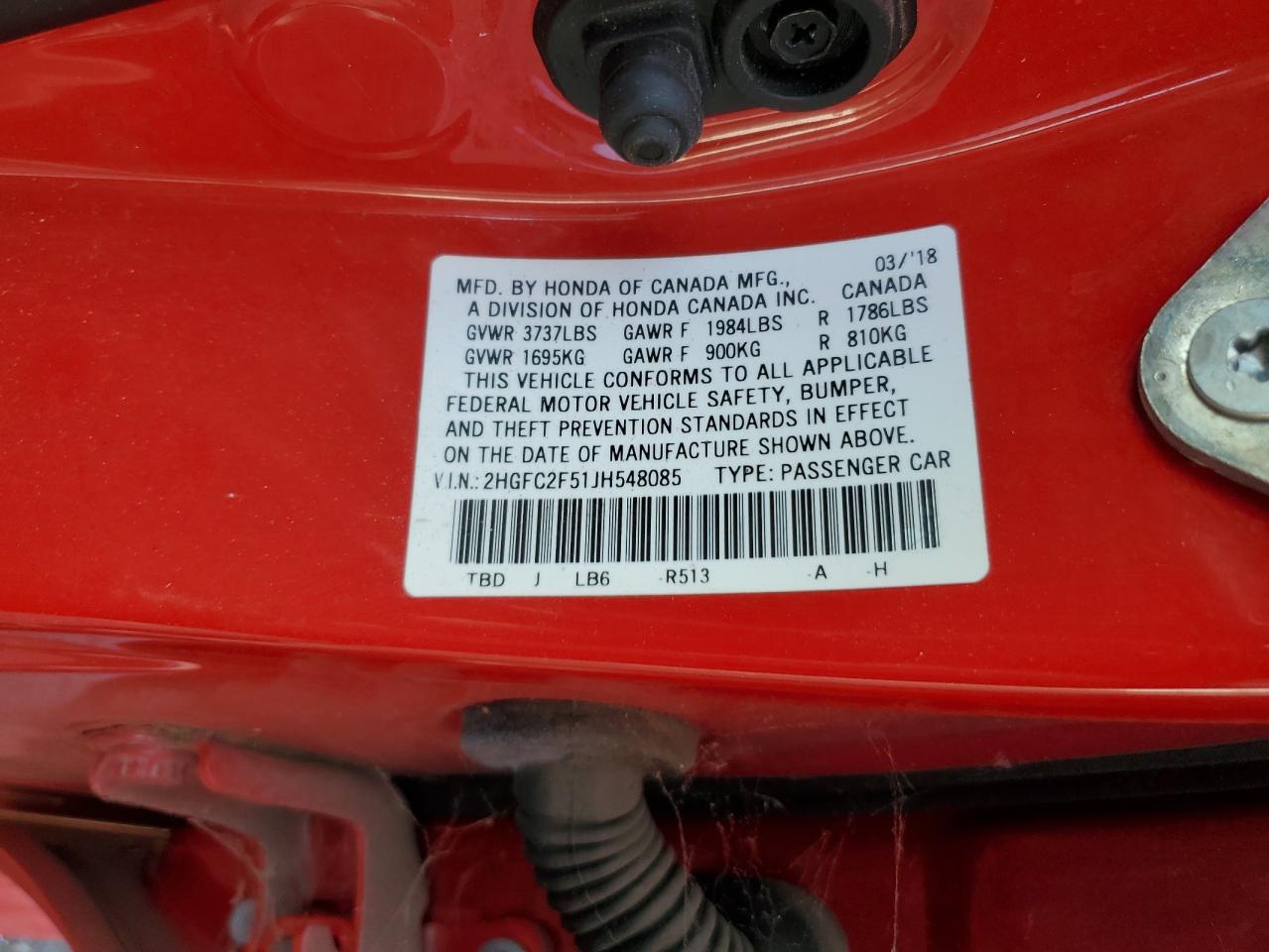 2018 Honda Civic Lx VIN: 2HGFC2F51JH548085 Lot: 71901015