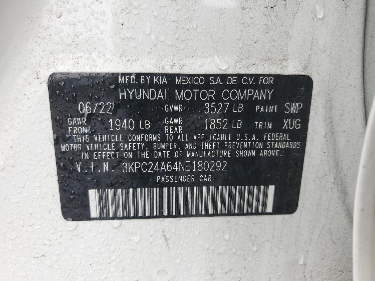 2022 Hyundai Accent Se VIN: 3KPC24A64NE180292 Lot: 80014695