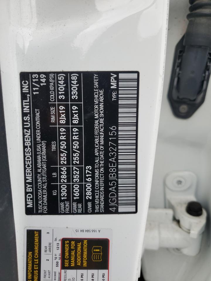 2014 Mercedes-Benz Ml 350 VIN: 4JGDA5JB8EA327156 Lot: 84597765