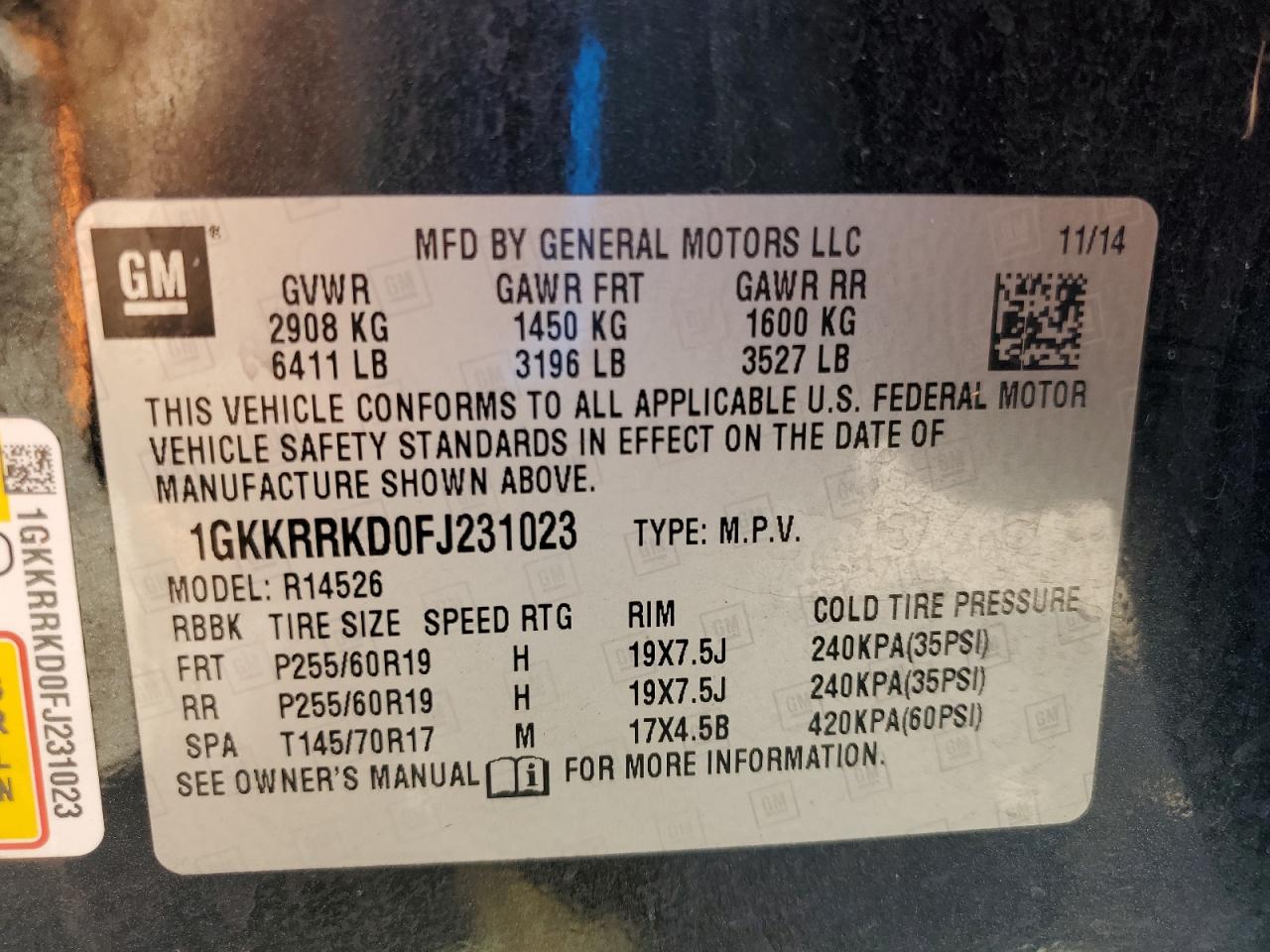 2015 GMC Acadia Slt-1 VIN: 1GKKRRKD0FJ231023 Lot: 81449035